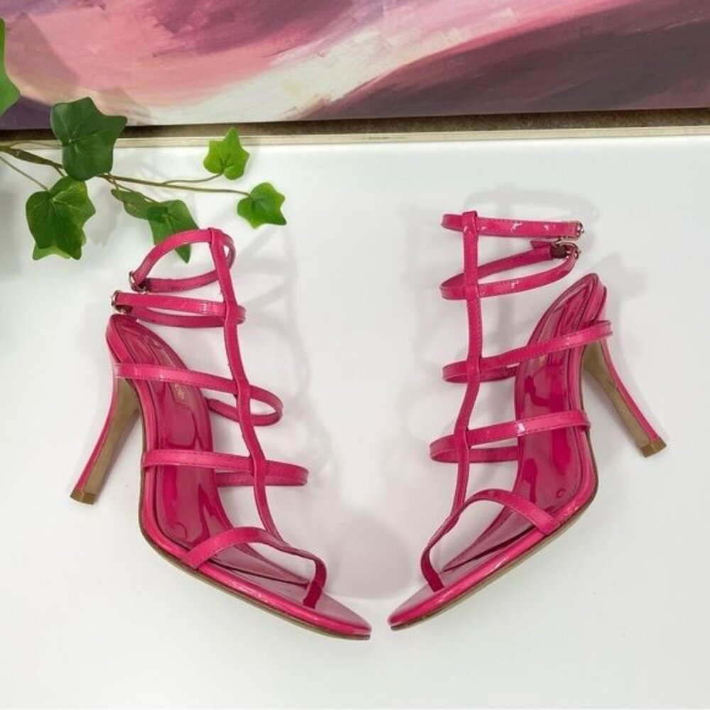 Larroude Serena Strappy Stilettos  Sandal in Patent Pink Size 6.5 - Picture 8 of 14